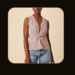 Amour Vert Clemence Washable Silk Blouse - Valencia Dot Pink, Sleeveless Top, M